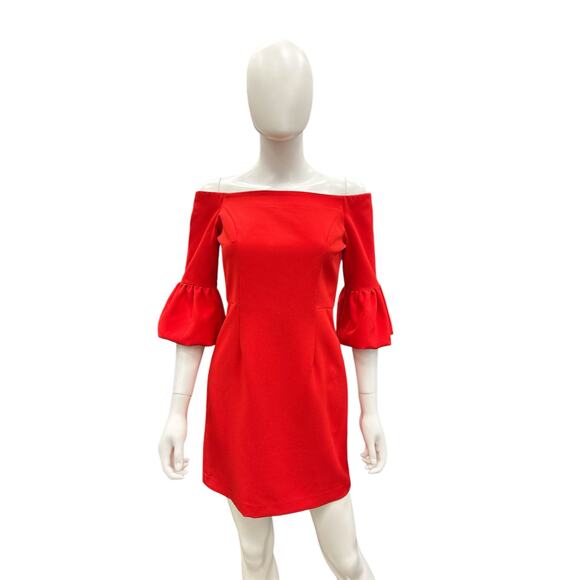 Milly Dress Women’s Size S Mini Off Shoulder Ruffle Sleeve Back Zipper Red - Picture 1 of 4